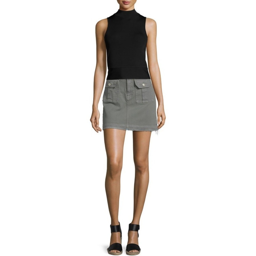 7 For All Mankind Skirt Women‎ 32 Olive Green Moss Utility Pocket Raw Hem Mini